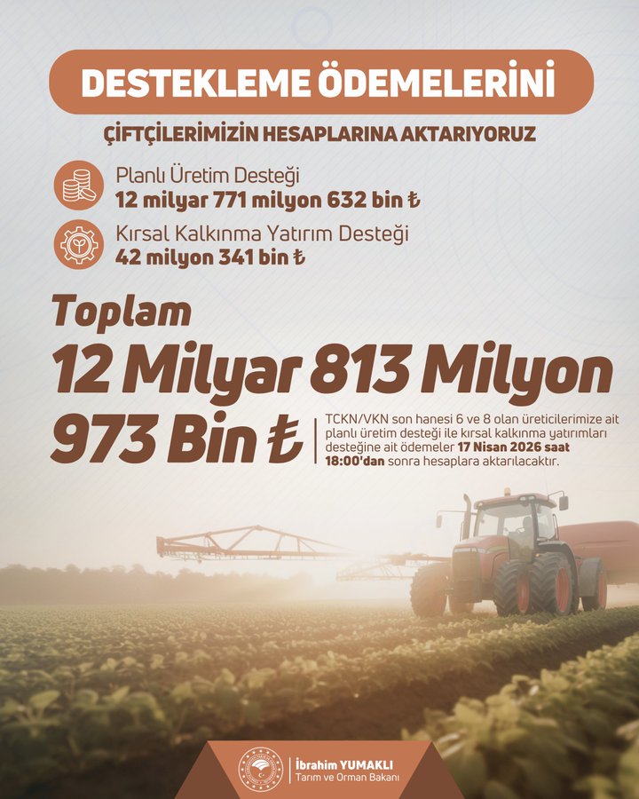 Bakan Yumaklı duyurdu: Çiftçilere 12,8 milyar liralık tarımsal destek ödemesi bugün yapılıyor 2 destekleme
