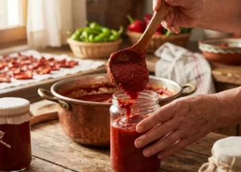 Güneşte demlenmiş mükemmel ev yapımı salça!