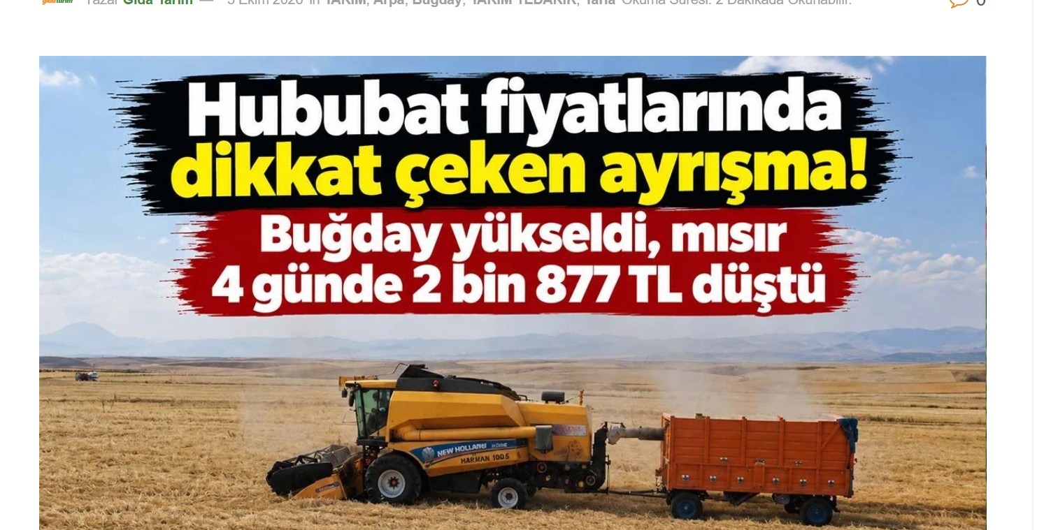 Hububat fiyatlarında dikkat çeken ayrışma! Buğday yükseldi, mısır 4 günde 2 bin 877 TL düştü
