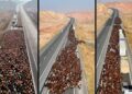 Burası Türkiye, iki şeritli yolu tamamen kapattılar: Dev sürünün görsel şöleni havadan görüntülendi